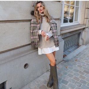 ZARA NWOT Wool Blend Fringe Plaid Overshirt